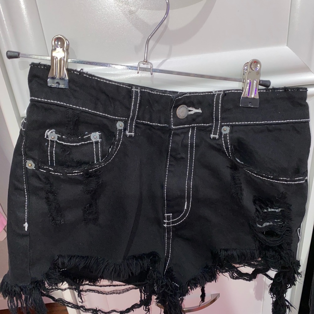 LF black n white denim shorts